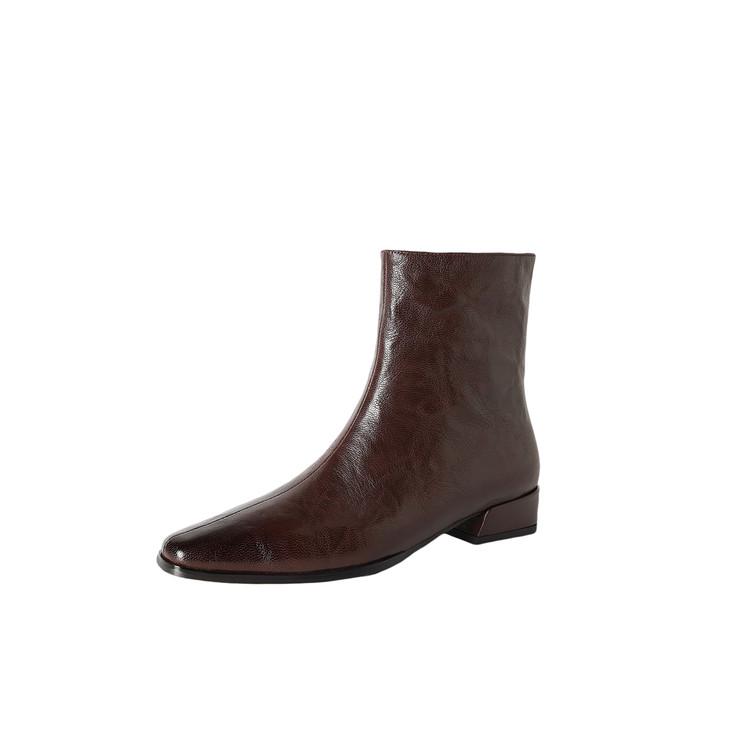 Fashion New Autumn/winter Genuine Leather Women Boot Square Toe Shoes for Women Fashion Boots Low Heels Short Boots Black Boots Handmade