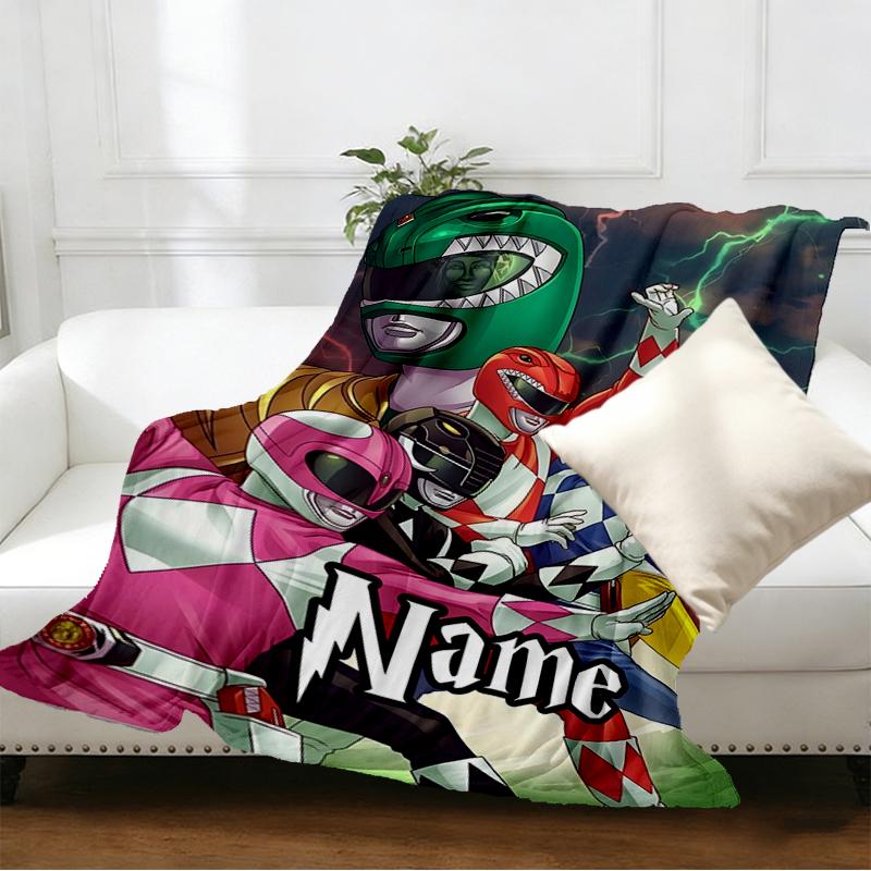 Individuell bedruckte Decken mit Namen, Mighty Morphin Power Rangers Motiv, Heimdekoration, Schlafzimmer, Sofa, Camping, Couch, Geschenke für Geburtstag Weihnachten