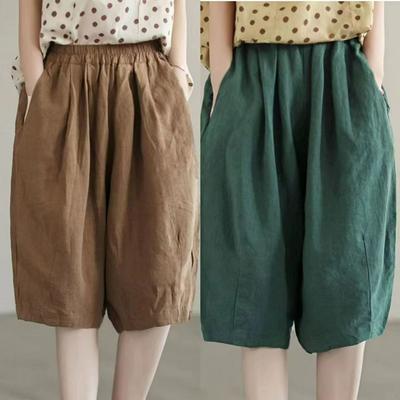 Cotton and Linen Casual Pants Women's Spring and Autumn Large Size Loose Harem Pants High Waist Slim Five-point Pants