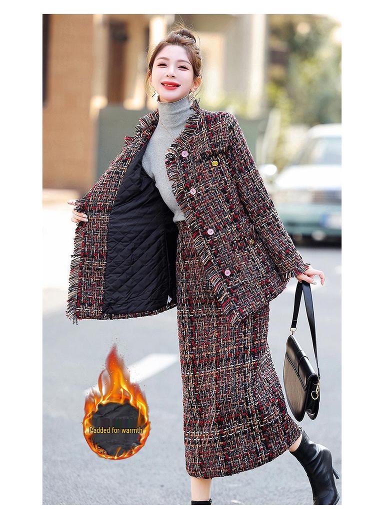 Schickes Winter-Plaid-Jacken- & Rock-Baumwollset HM2872