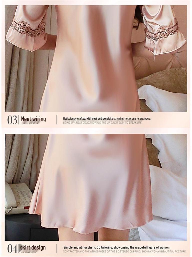 Женская летняя ночная сорочка из ледяного шелка - Модная пижама с коротким рукавом больших размеров