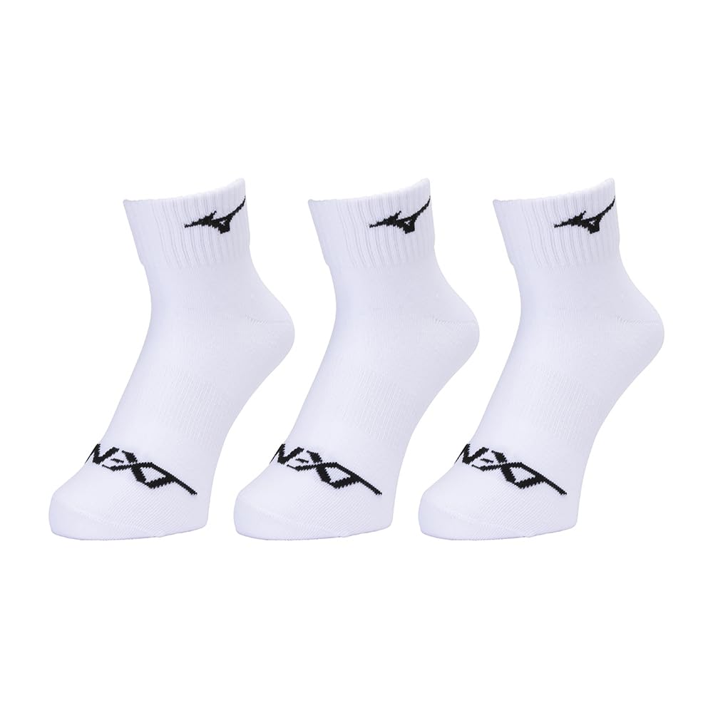 Athletic Short Sizes 32JXB204 N-XT Socks, 3-Pair Set, Length, Unisex, 23-25cm, White/Black,