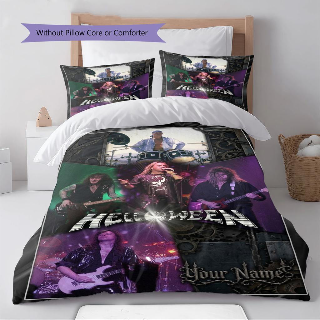 Name Individuell Helloween Band Muster Bettwäsche Set Bettbezug Kissenbezug Heimdekoration Geschenk (1 Bettbezug + 2 Kissenbezüge, ohne Füllung)