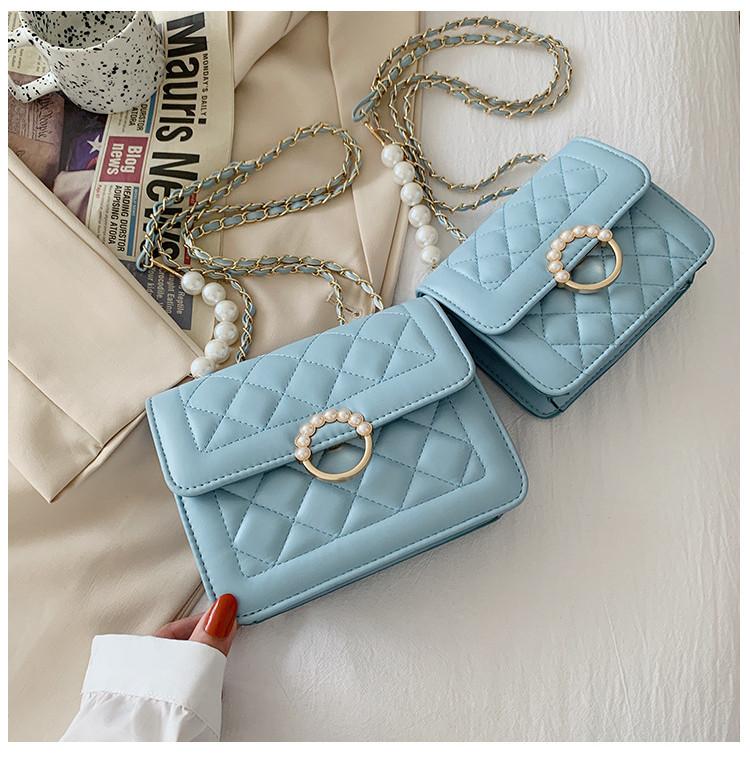 Fashionable Hard Shell Boxy Pu Handbag For Women With Magnetic Closure BlueSmall