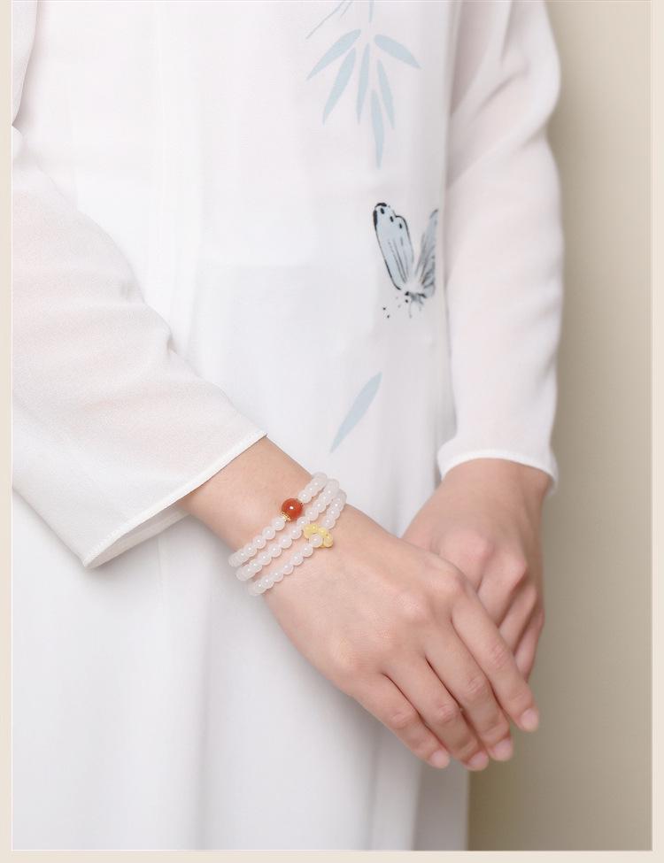 Xinjiang Hetian Mutton Fat White Jade Three-Circle Bead Bracelet Necklace