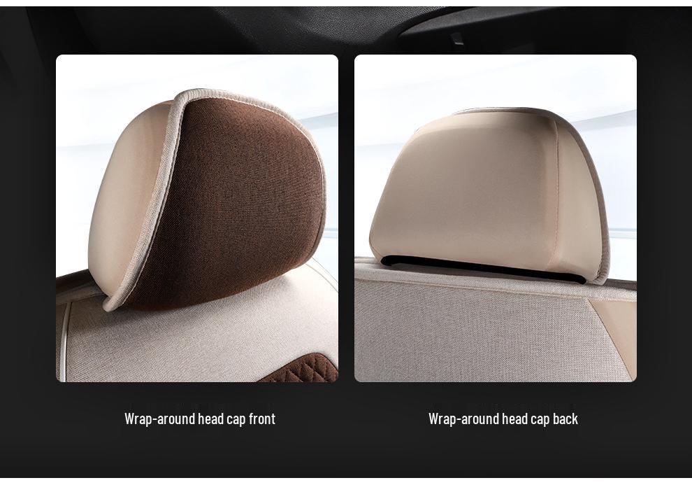 Universal Cotton & Linen Car Seat Covers, Four Seasons Fully Wrapped Five-Seater Cushions for Small Cars