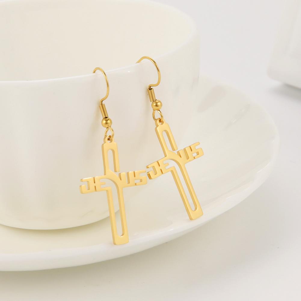 Cazador Christian Jesus Cross Dangle Earring for Women Stainless Steel Jewelry Drop Earrings Mother Day Mother Gift