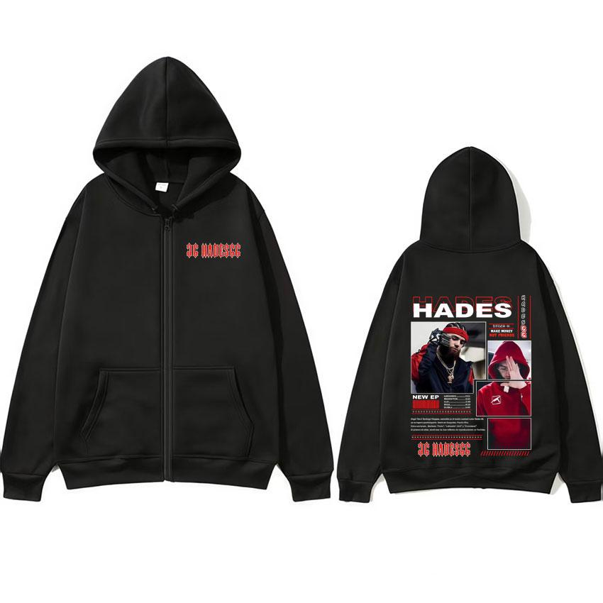 

Rapper Hades 66 New Album Harajuku Graphic Zip Up Hip Hop Sweatshirts Mens Casual Oversized Loose Fleece Hoodies Streetwear L чорний