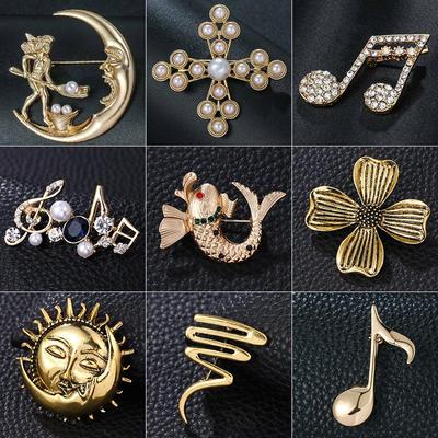 Barokowa Broszka z Liściem z Pereł - Retro Europejski i Amerykański Złoty Pin