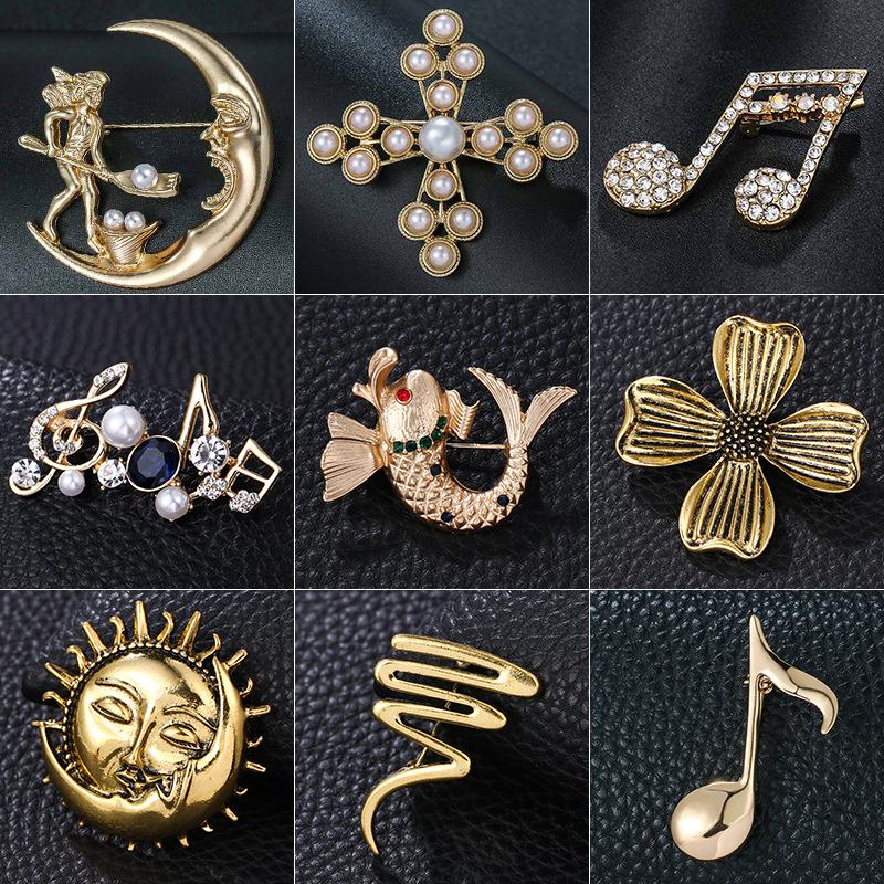 Baroque Pearl Leaf Insignia Brooch - Retro European & American Gold Pin Accessory