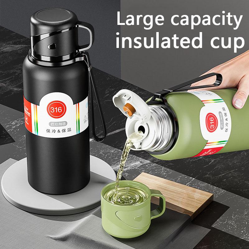 Thermal Water Bottle Large Capacity With Straw Stainless Steel Thermos Bottle Cold and Hot Water Bottle Sport Thermos Cup