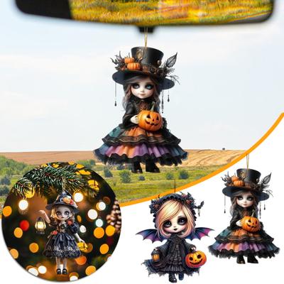 Halloweenská čarodějnice Přívěsek do auta Dýňové lucerny Netopýří prvky Ozdoba na zpětné zrcátko Gotické stolní závěsné doplňky