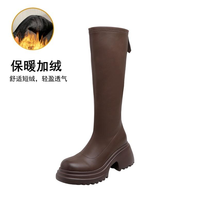 

Сапоги 2025 Сапоги Универсальные Туфли на платформе Коричневые Высокие Универсальные Сапоги Женские Рыцарские Сапоги Узкие Сапоги 33