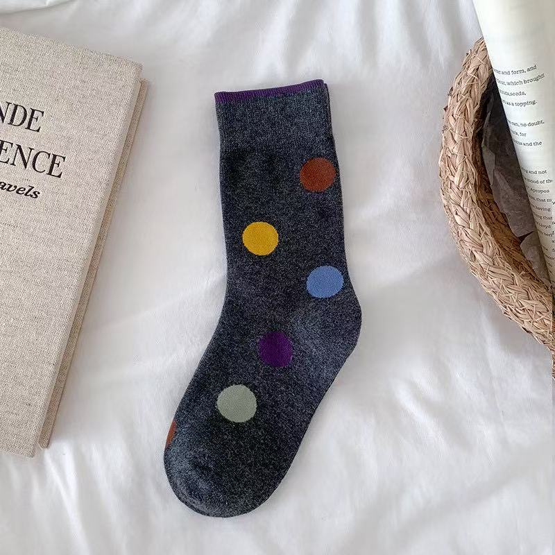 Colorful Polka Dot Color-blocked Socks for Women, Breathable and Comfortable Cotton Socks, Simple and Cute, Versatile, School Style, Pile Pile Socks