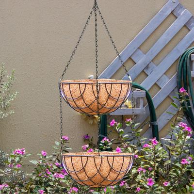 Coconut Coir Hanging Planters Flower Pots 2 Layers Black Chain Sturdy Decorative Hanger for