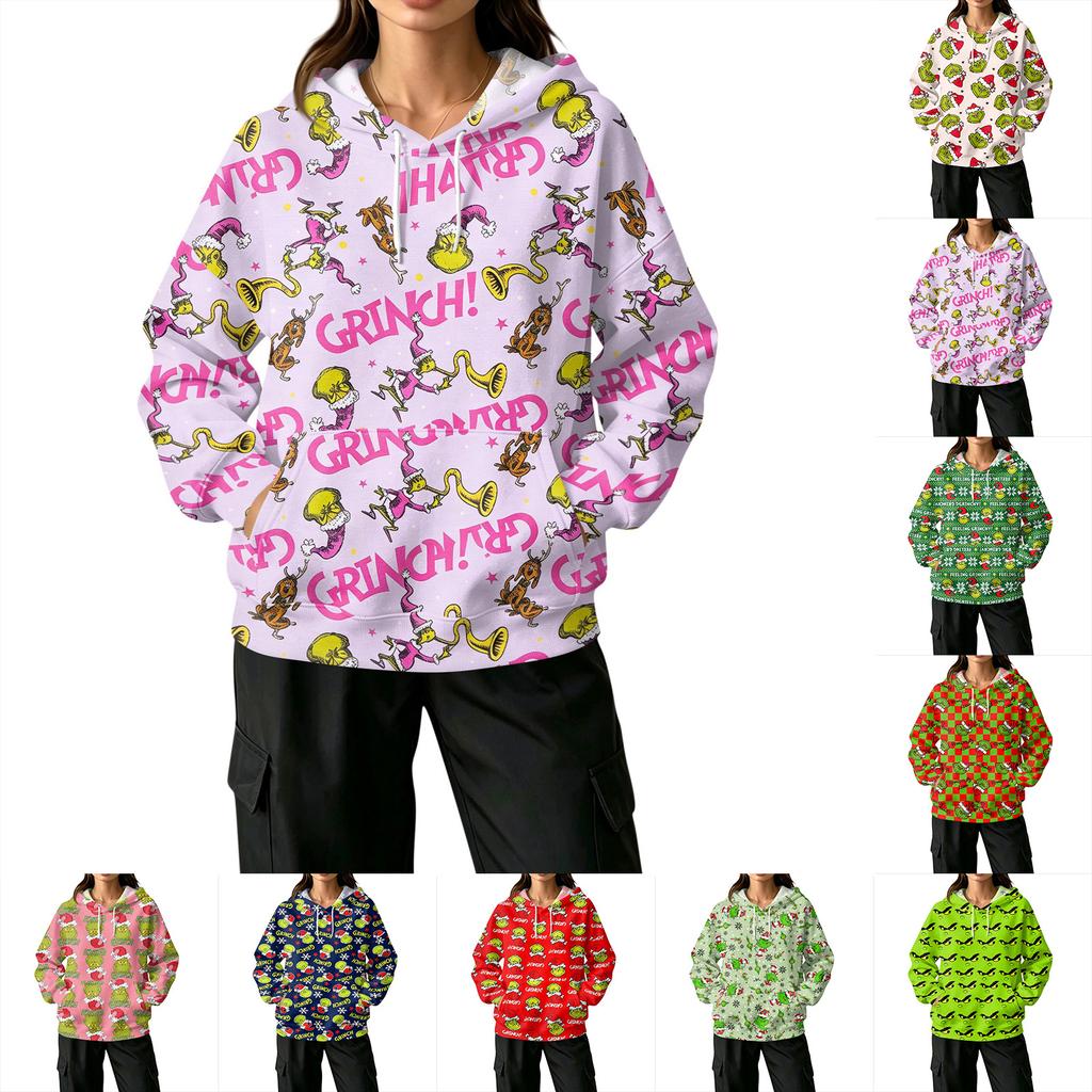 Women's Casual Christmas Print Pullover Hoodie with and Pockets