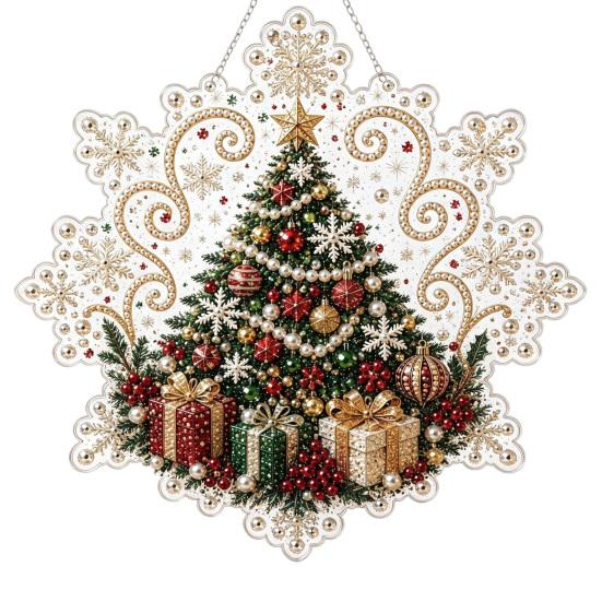 Lightweight Durable Acrylic Ornaments Christmas Pendant with Metal Chain, Double-sided Printed 2D Snowflake Indoor Wall And Window Decorations