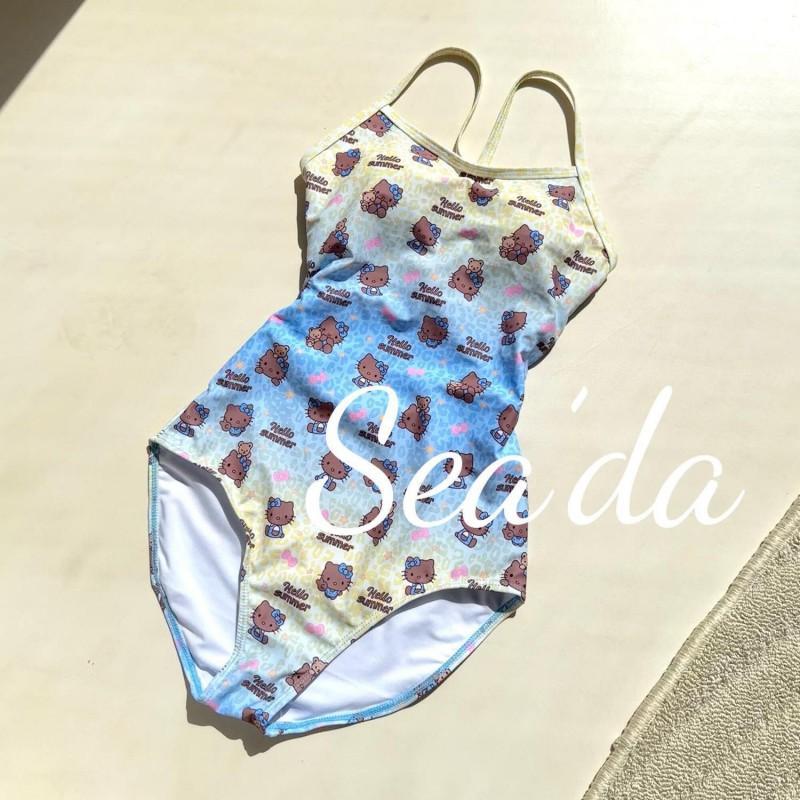 Gradient Kitty Yellow Blue Swimming Professional Racing One-piece Triangle Swimsuit Cartoon M