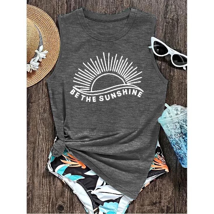 2026 New Be The Sunshine Sun Print Round Neck Women Soft Knit Sleeveless Vest