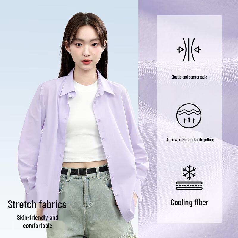 MJ STYLE Women's Ice Silk Long Sleeve Blouse