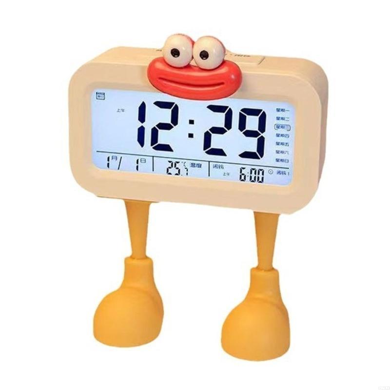 62KD Sausage Lip Cartoon Alarm Clock with Stable Feet Stand Battery Operated LCD Display Night Light Desk Clock Home Decors