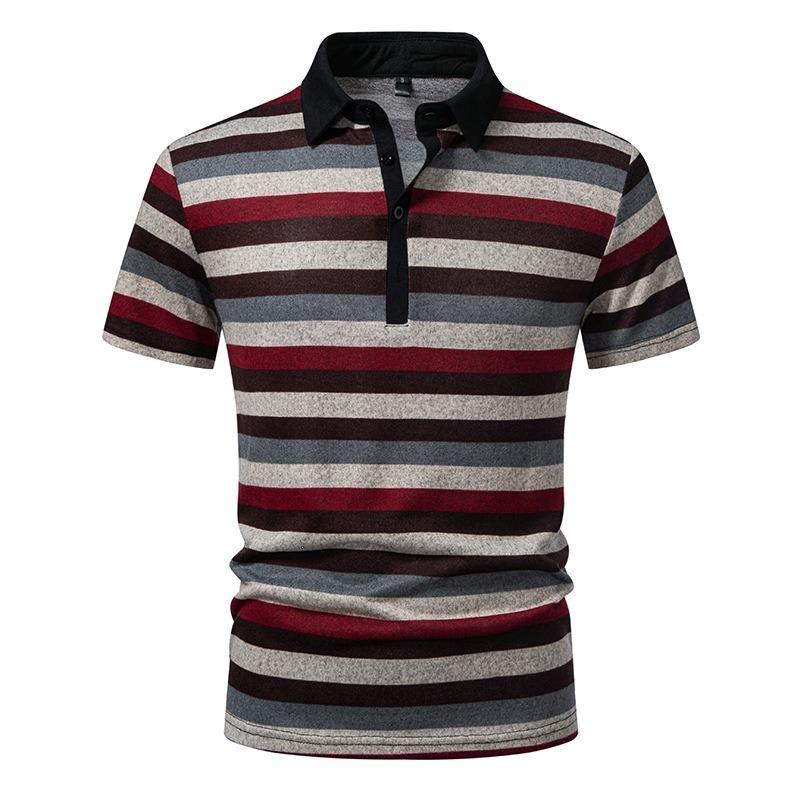 Summer New Men's Color Block Striped Lapel Short-sleeved T-shirt Men's Casual Loose T-shirt