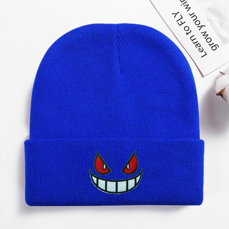 

Шапочка-біні з вишивкою диявола, однотонні, модні в’язані шапки, еластичні осінь-зима, черепаха, теплі лижні шапки для жінок і чоловіків 54cm-58cm синій