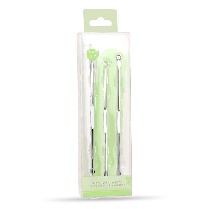 Kaqi Duoduo Stainless Steel Acne Tool Set: Double-Headed Needle, Curved Hook & Pressure Ring (3 Pieces) KK843