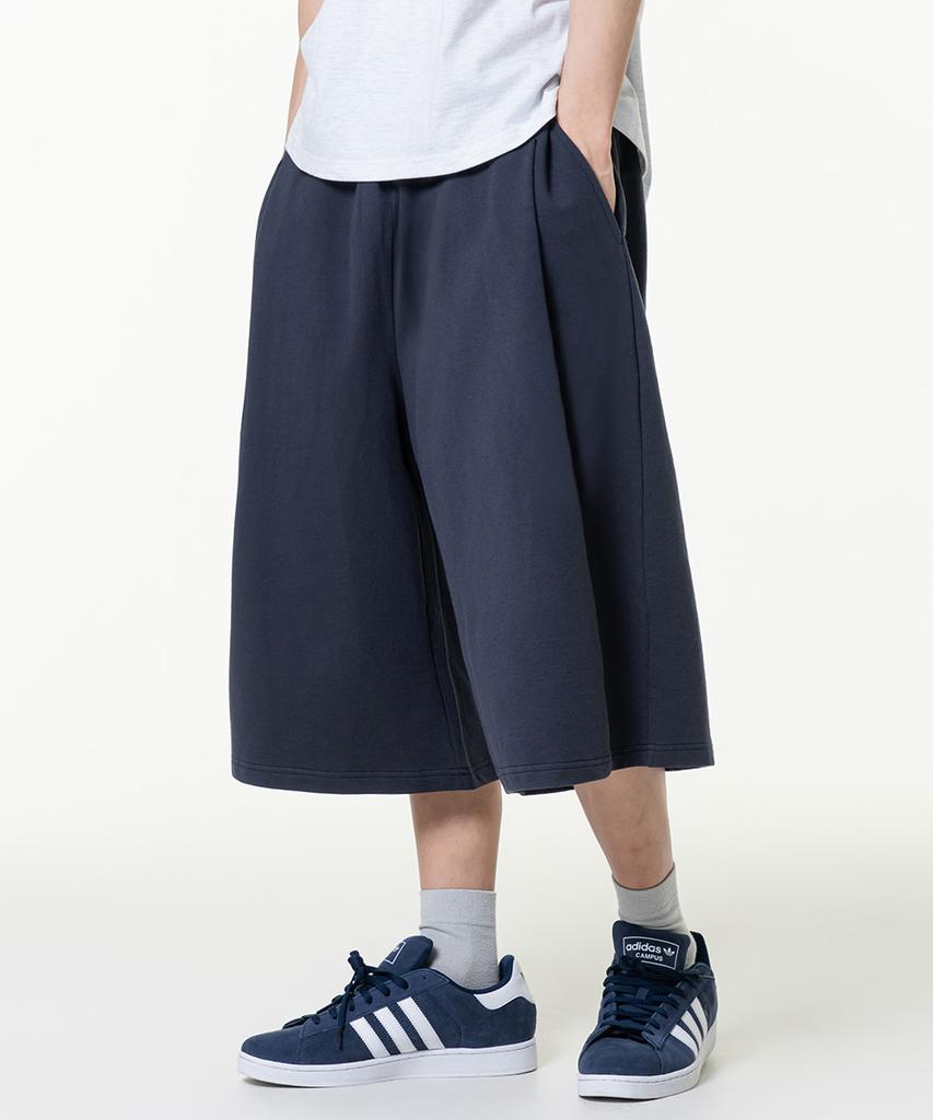MOZMOZ Plain Bermuda Length Side-Pleated Sweatpants Navy