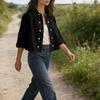 Women's Fashion -Color Cotton And Linen Double-breasted Short Half-sleeved Cardigan Top
