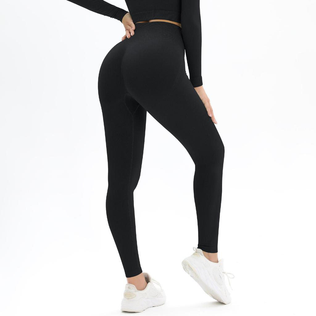 Neue nahtlose gestrickte Yogahose mit hohem Bund und Pfirsich-Po, eng anliegende Hose zum Laufen und Schweißabsorption, Fitnesshose für Damen