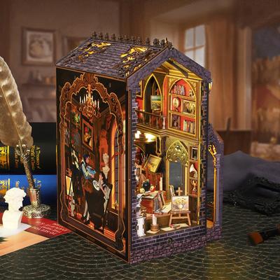 DIY Buch nook Bausatz Holzpuppenhaus 3D Puzzle Montage BauModell Bücherregal Buchstütze Puppenhaus Für Freunde Weihnachtsgeschenke