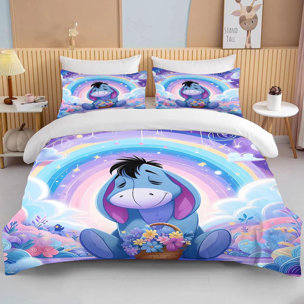 Winnie The Pooh Printed Bedding Sets Cartoon Comforter Cover Bed Cover Duvet Cover Pillow Case 2-3 Pieces Sets Kids Adult Size