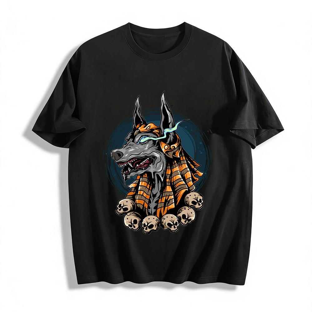 Anubis God Theme Skull Print Trendy Casual Short Sleeve T-Shirt Pure cotton T-shirt XXS