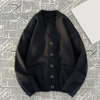 Fall Winter Men Sweater Cardigan V Neck Knit Thick Elastic Long Sleeves