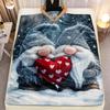 1pc Love Gnomes Holding Heart Valentine's Day Couple Fleece Blanket Romantic Winter Theme Soft Cozy Throw for BedroomLiving Room