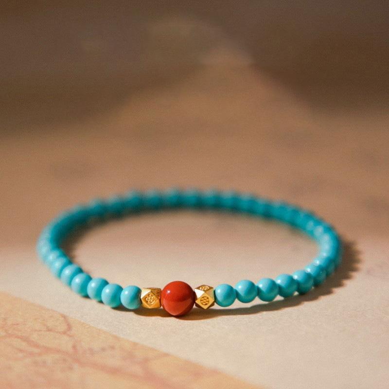 New Chinese Turquoise Rice Bead Beaded Bracelet Bracelet, Retro Light Luxury High-end Bracelet, Simple Temperament Jewelry Women