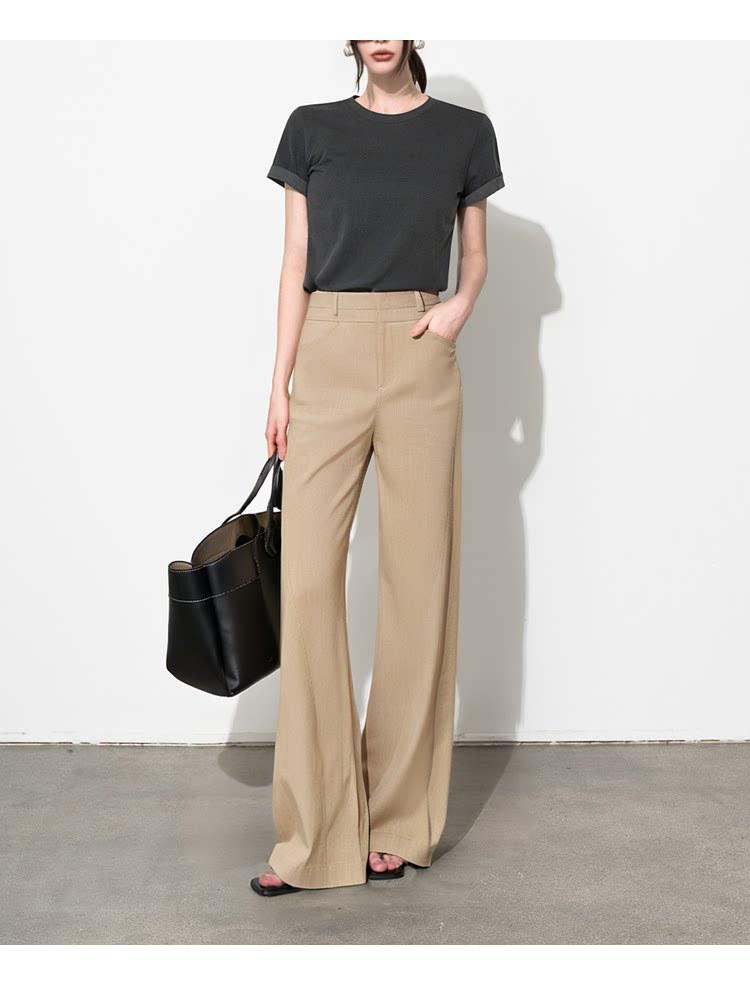 Women's French Double-Waist Straight-Leg Trousers: Hip-Covering, Slightly Flared, Wide-Leg, Casual Suit Pants with Excellent Drape
