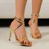 Fashion New Style Fashion Women Heels Sexy Gold  High Heel Sandal Thin Single Strap Metal Stiletto Sandals Gold Heel Shoes Zapatos Mujer