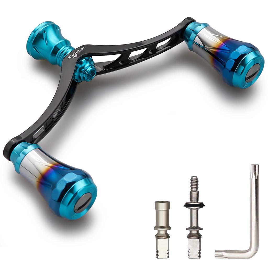 HEIGHTEN Reel Aviation for Shimano and Daiwa Spinning Arch Aurora Knob Black V4.0 80/98mm Handle, Aluminum, Reels, (Turquoise & Handle, V4.0-98mm)