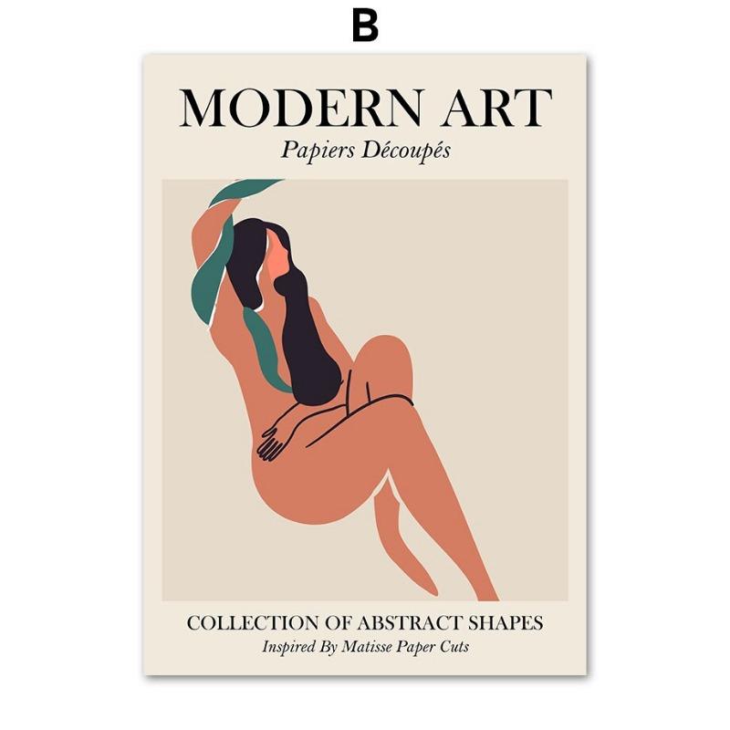 Boho Woman with Leaves Vase Matisse Abstract Art  Nordic Canvas Posters  Prints for Living Room Wall Decor