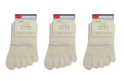 Hasegawa Silk Socks for Cold Set Five-Toe Relief, Layered, 3-Pair