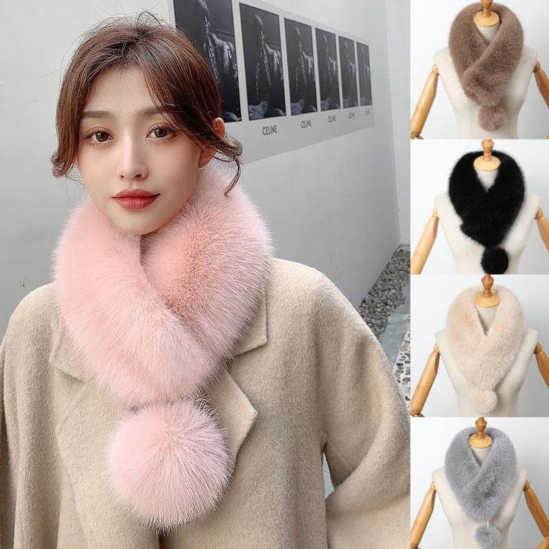 Korean version of the new high and low hair scarf women's autumn and winter sweet and versatile big hairball clip fluff imitation fur scarf collar