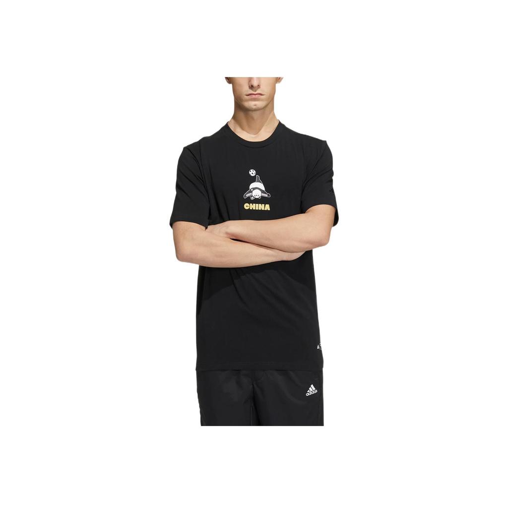 Adidas Cartoon Panda Print Round Neck Casual Short Sleeve T-Shirt Men Tops Black HS4398