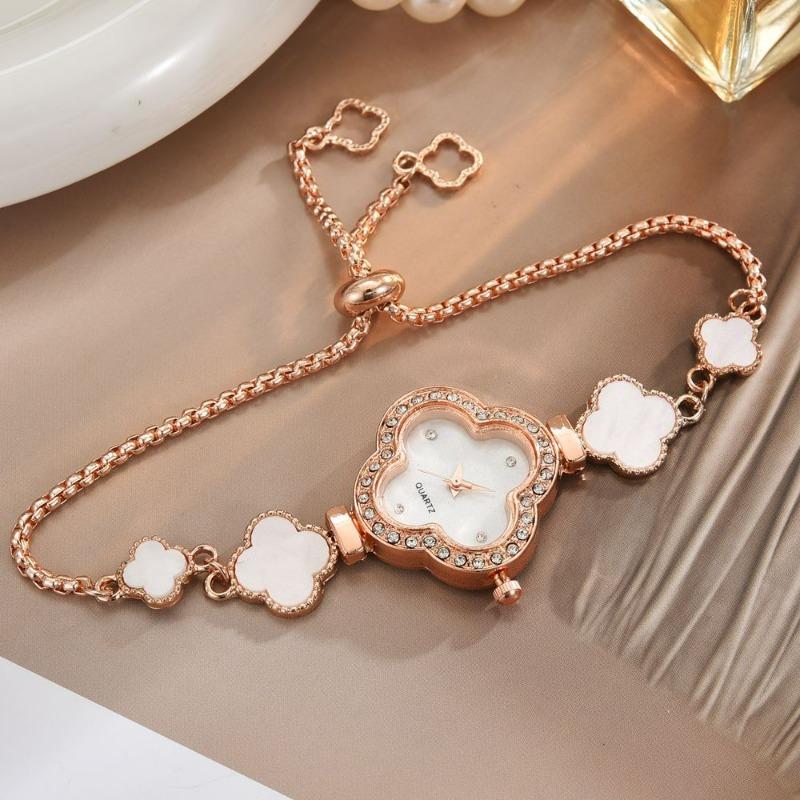 Lättdragen Fyrklöver Armbandsur Dam Grön Diamantbesatt Ljus Lyx Nischad Högklassig Temperament Utsökt