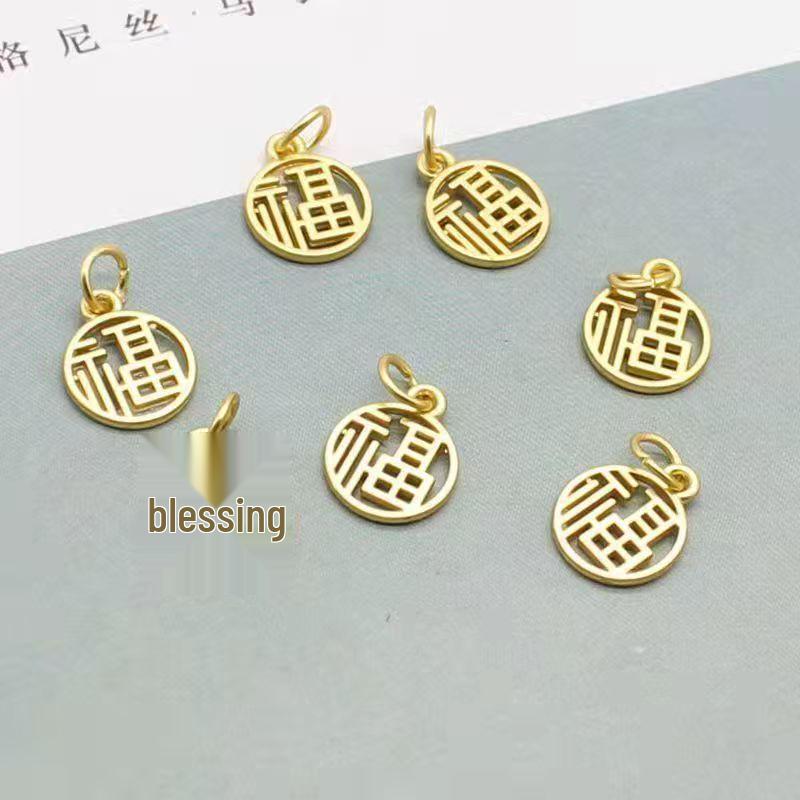 Gold Fu Character Pendant & Peanut Charm DIY Red Rope Bracelet/Necklace.