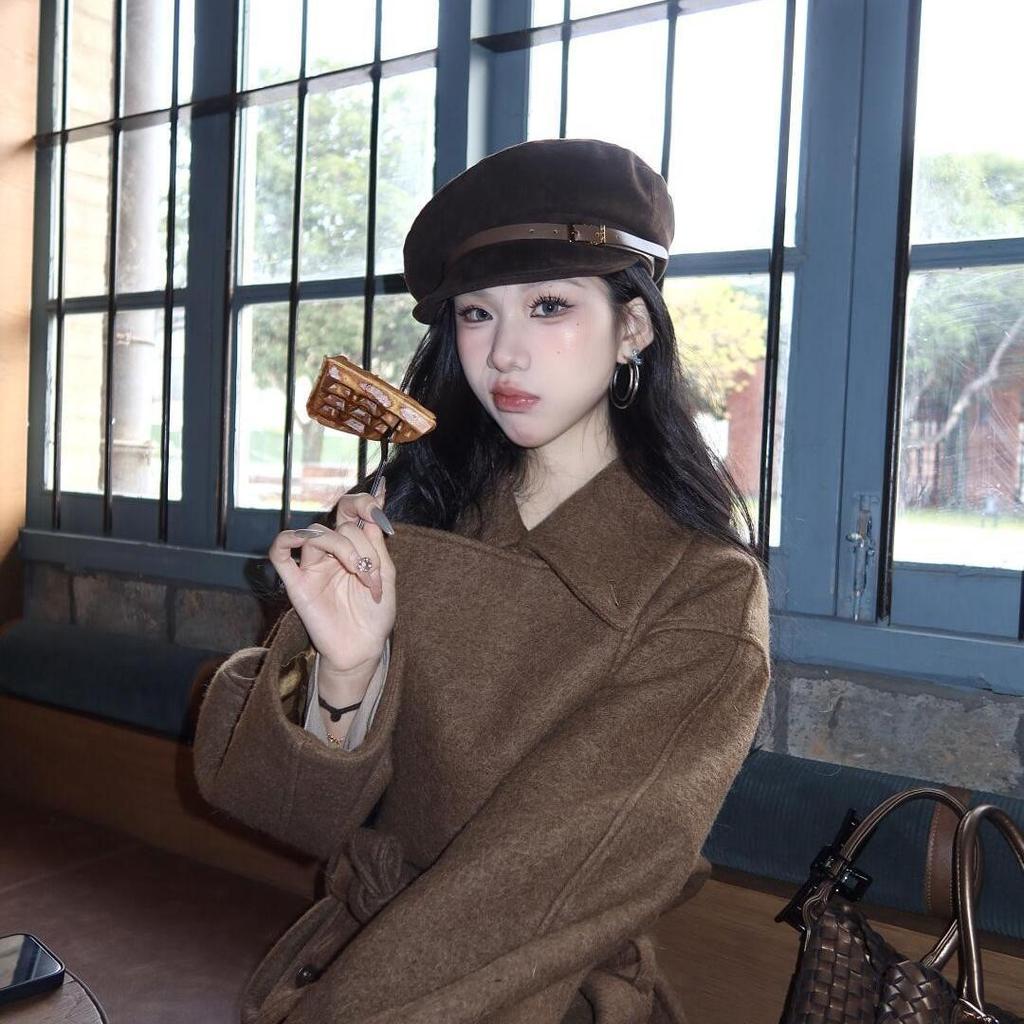 Korean Style British Retro Painter Hat Autumn and Winter Wide Brim Small Suede Beret Showing Face Retro Fashion