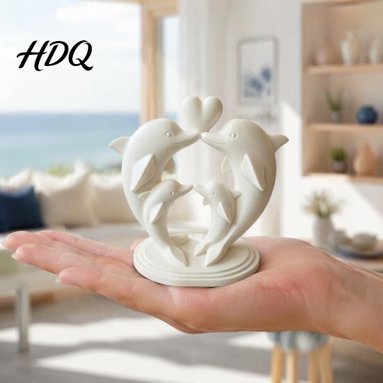 3D Printed Pla Art for Bedroom Dolphin Family of Four Ornament with Heart Design Minimalist Small Figurines Photo Props Desktop Animal Sculpture Home