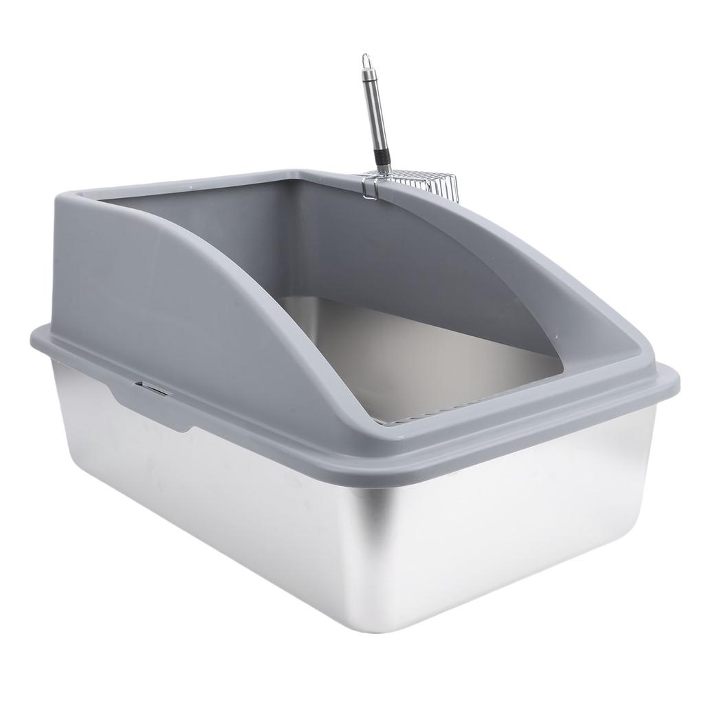 Kedi Kum Kabı Paslanmaz Çelik Çok Fonksiyonlu Geniş Boyut Açık Üst Yükseltilmiş Çit Ev için Kedi Kum Kutusu