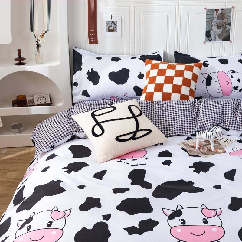 Four Seasons Bedding Set 4pcs Brushed Bedclothes Household Student Printed Bed Sheet Duvet Cover Pillowcases for King Queen Beds